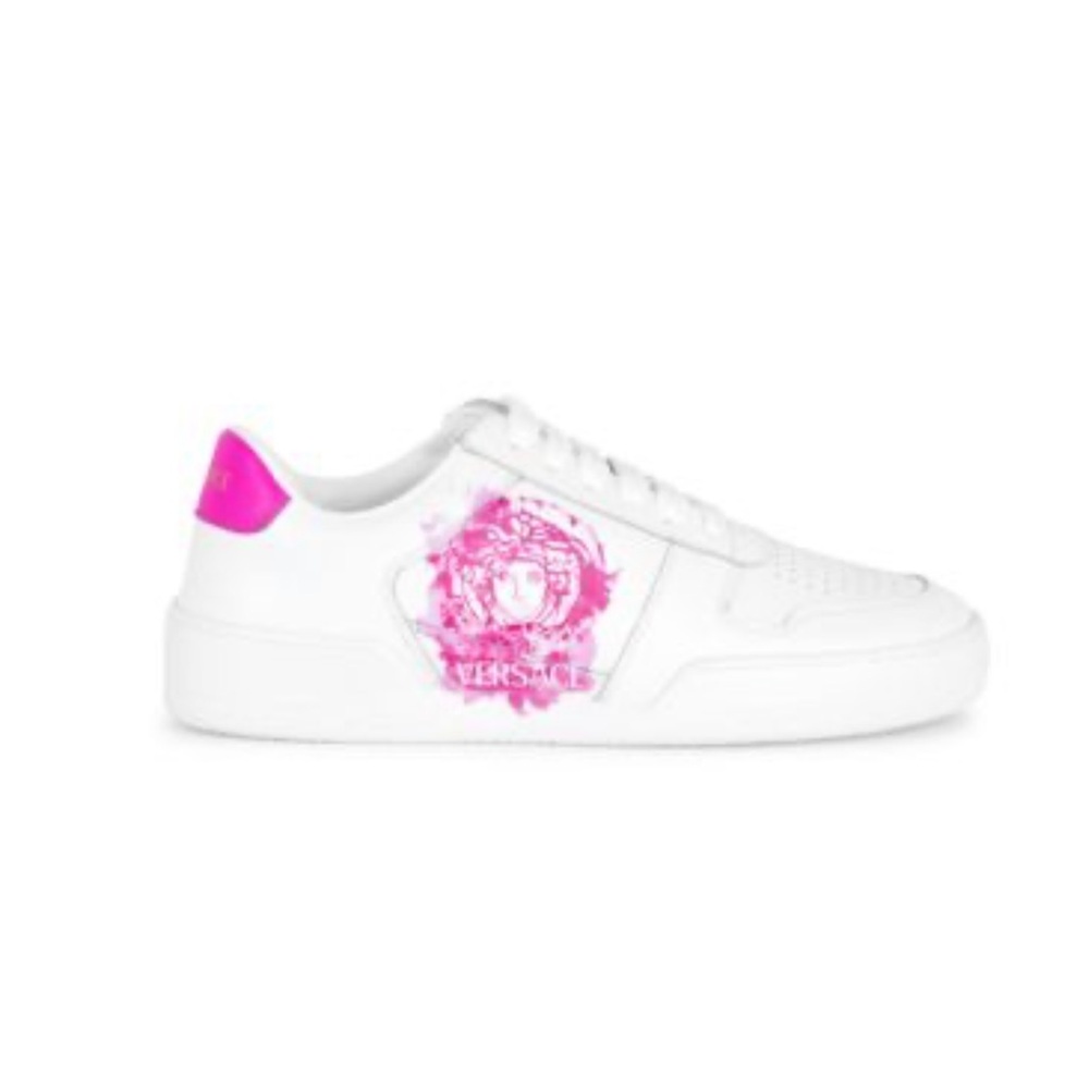 Versace White and Pink Floral Sneakers